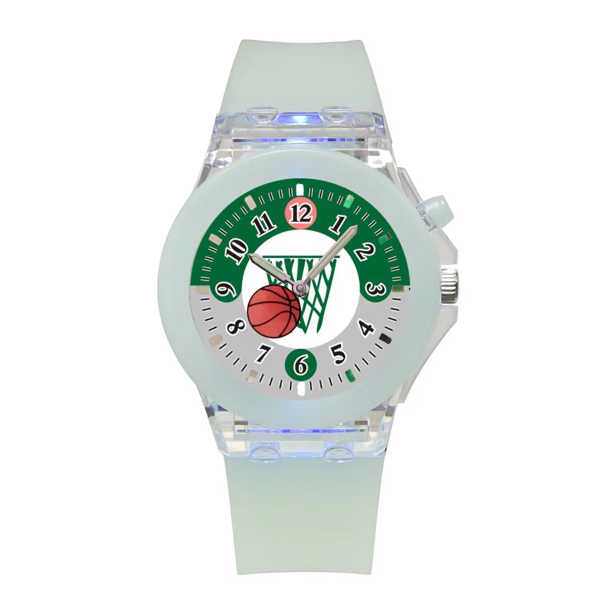 Estudiante de escuela primaria y secundaria reloj nuevo luminoso de dibujos animados de fútbol giratorio de silicona tendencia de moda infantil ins estilo unicornio