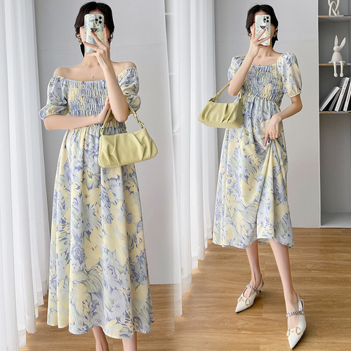 2024 Maternity Dress Summer Wear Floral Design Long Skirt with Print for Pregnancy Period, Short-Sleeve Nightgown for Pregnant Women – Perfect for Summer