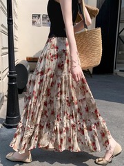 碎花长裙半身裙女夏季2025新款垂感遮跨显瘦蛋糕裙显廋雪纺a字裙