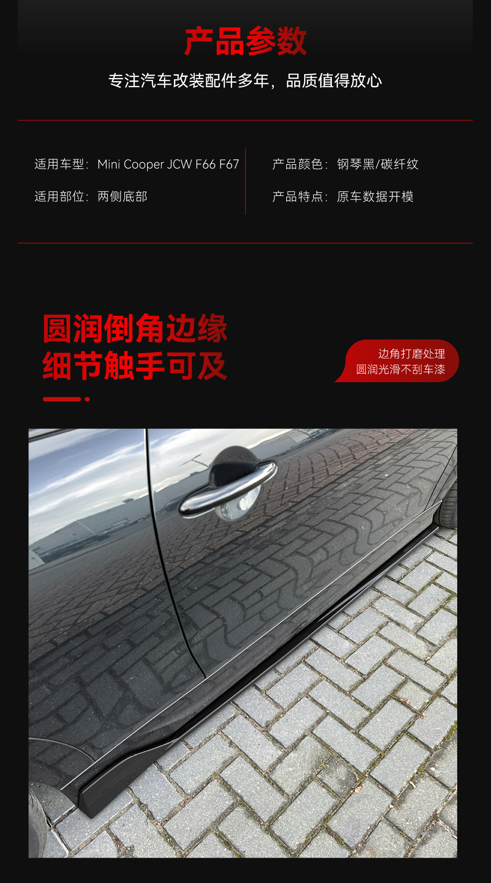 Applicable to 2024+ Bmw Mini Cooper Jcw F66 F67 Side Skirts, Spoiler, Small Body Kit, Cross-Border Modification