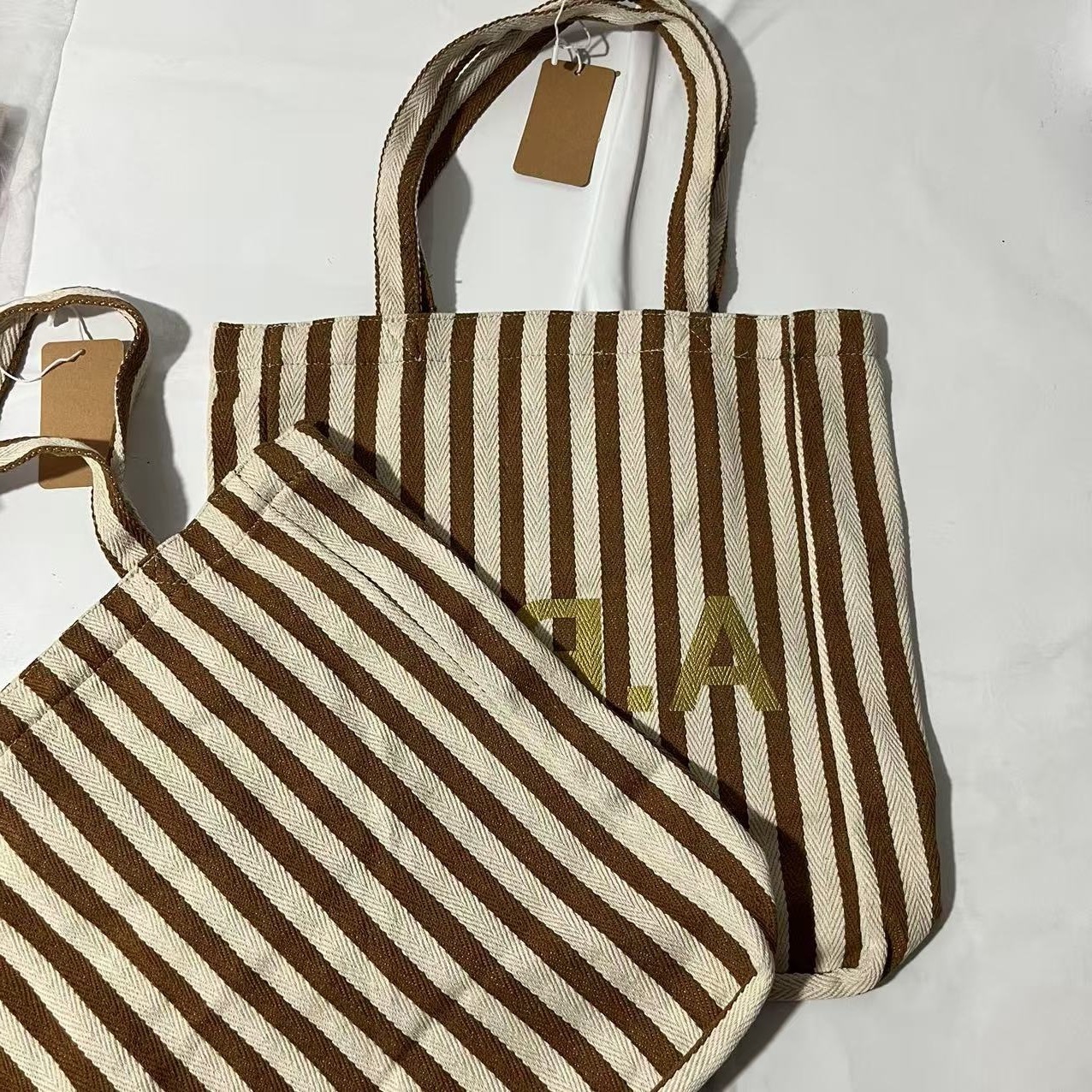 Lotte's Popular Japanese and Korean Apc Vertical Stripesd Shopping Bag Handbag Men's and Women's Shoulder Bag Handbag Canvas Bag