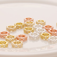 14K包金保色鑲嵌鋯石花朵相連隔珠 項鏈 手鏈diy手工飾品配件鍍金
