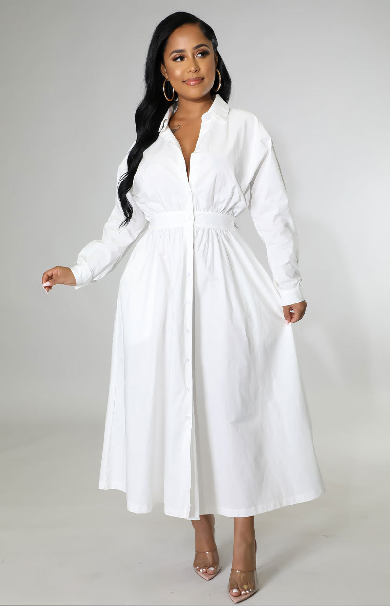 Women's Shirt Dress Fashion Turndown Long Sleeve Solid Color Maxi Long Dress Daily display picture 3
