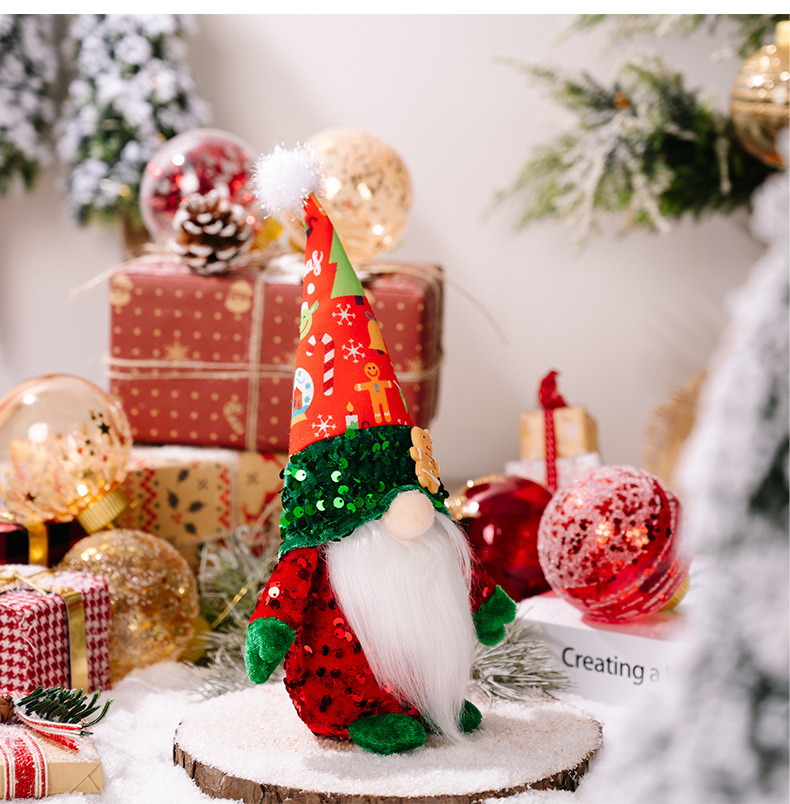 Christmas New Decorations Gingerbread Man Print Hat Sequins Rudolph Doll Christmas Faceless Doll Window Ornaments_voghion.com