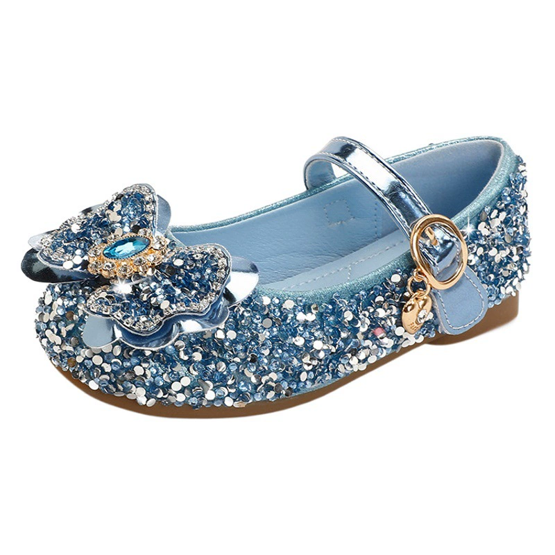Весна и осень 2024 года для девочек, новая модная обувь принцессы Aisha, блестящая обувь со стразами и пряжкой на мягкой подошве, детская кожаная обувь