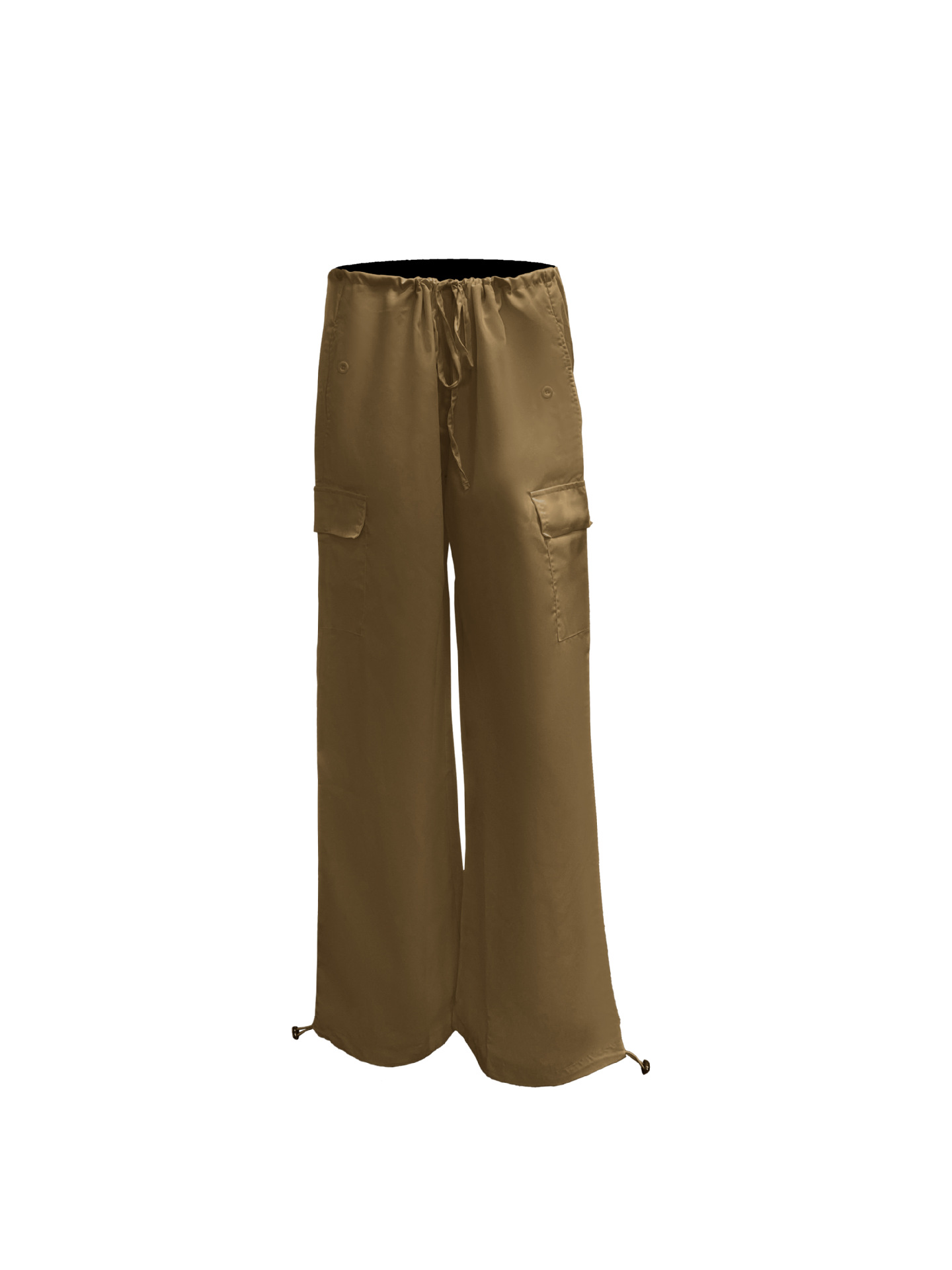 Pantalones de mujer a la moda con bolsillos con cordones pantalones de cintura baja monos sueltos_voghion.com