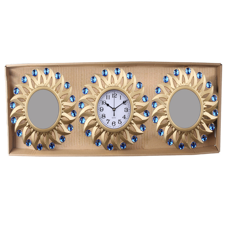 Reloj de pared de espejo de triple diamante para hogar, reloj de moda creativa silenciosa para sala/dormitorio, decoración de fondo de sofá