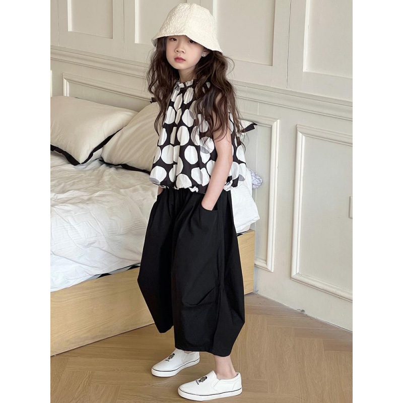 女童背心上衣九分阔腿裤两件套2025夏季新款女孩吊带娃娃衫套装潮