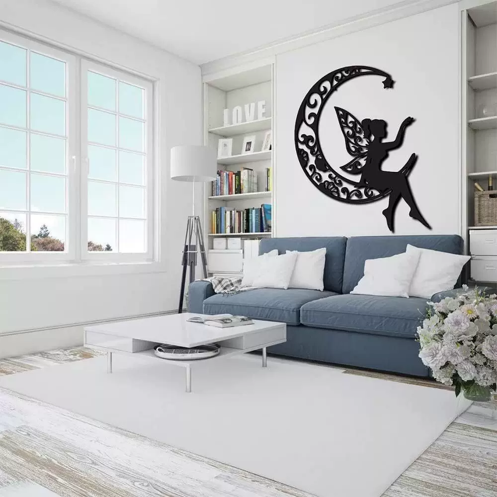 跨境创意月亮花仙子墙面装饰女巫墙贴家居卧室客厅金属工艺品家具