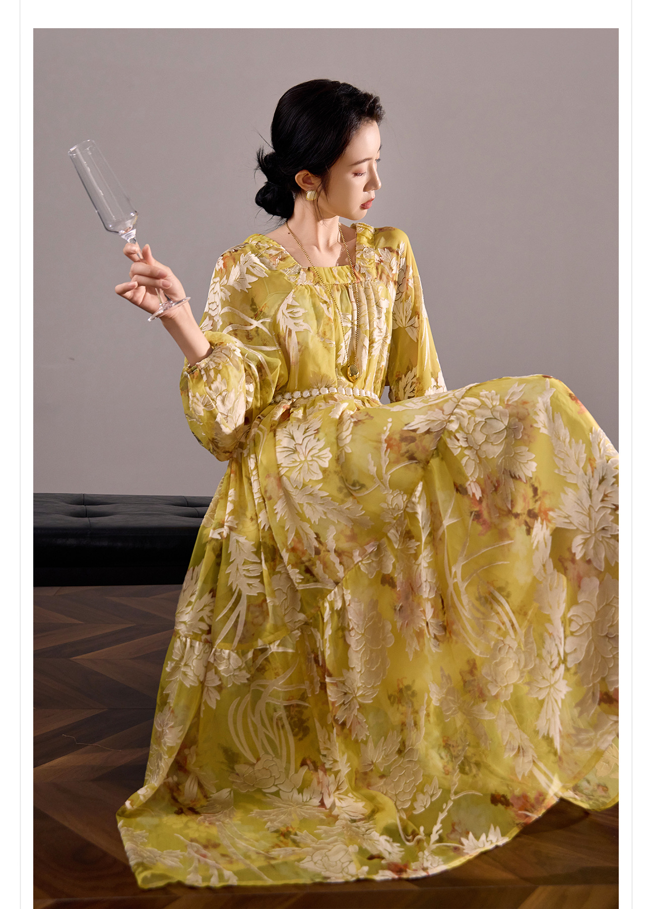 Váy maxi nữ phong cách Trung Quốc mới, chất rayon mềm mại, thiết kế suông rộng tôn dáng — màu vàng chanh chi tiết 9