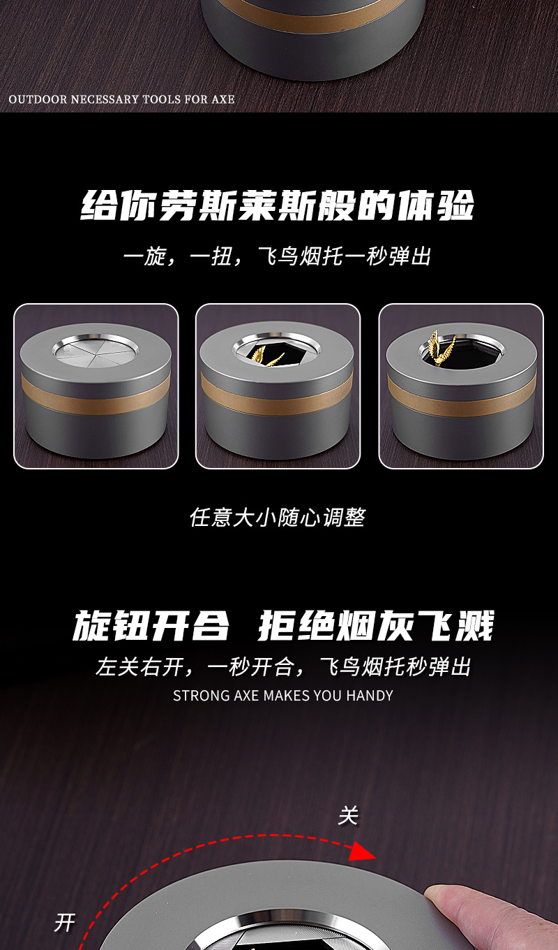 Cross-Border Thickened Anti-Dust Stainless Steel Creative Ashtray for Car and Home Use, High-End Gift Ashtray with Metal Design