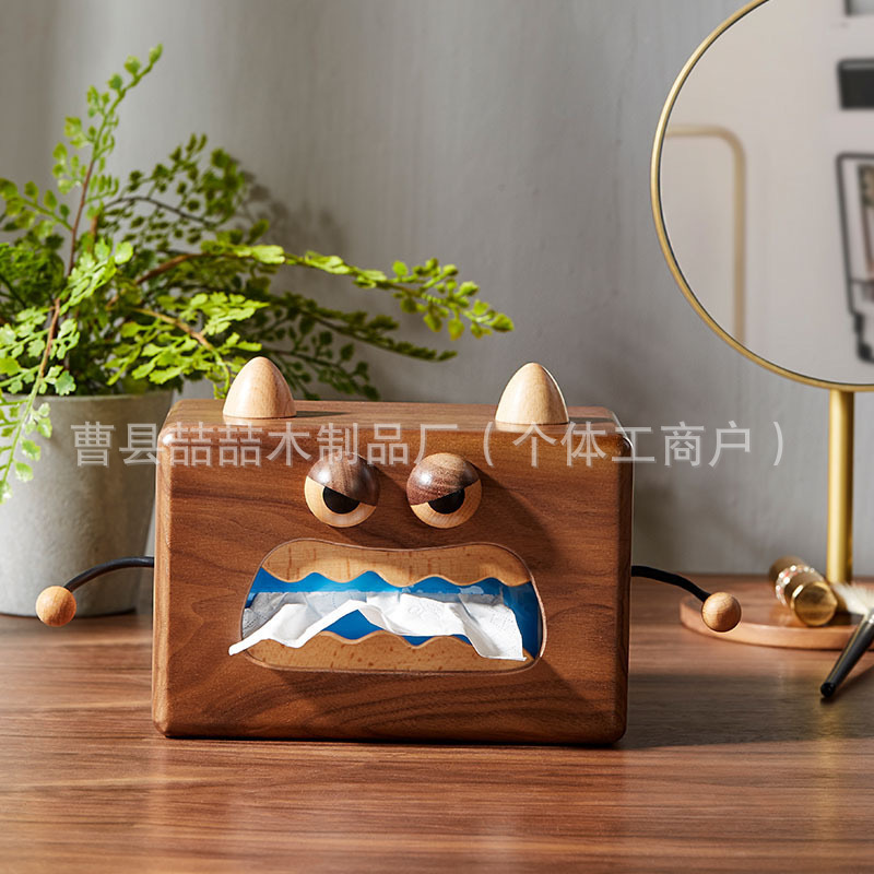 家庭用現物小怪獣実木ティッシュ箱客間ティッシュ箱レストランかわいい胡桃木収納ティッシュ箱|undefined