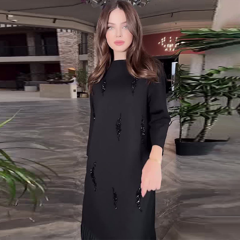Cross-border Amazon 2024 European and American Autumn New Round Neck Solid Color Long Sleeve Slim Retro dress Cross-border Amazon 2024 European and American Autumn New Round Neck Solid Color Long Sleeve Slim Retro dress