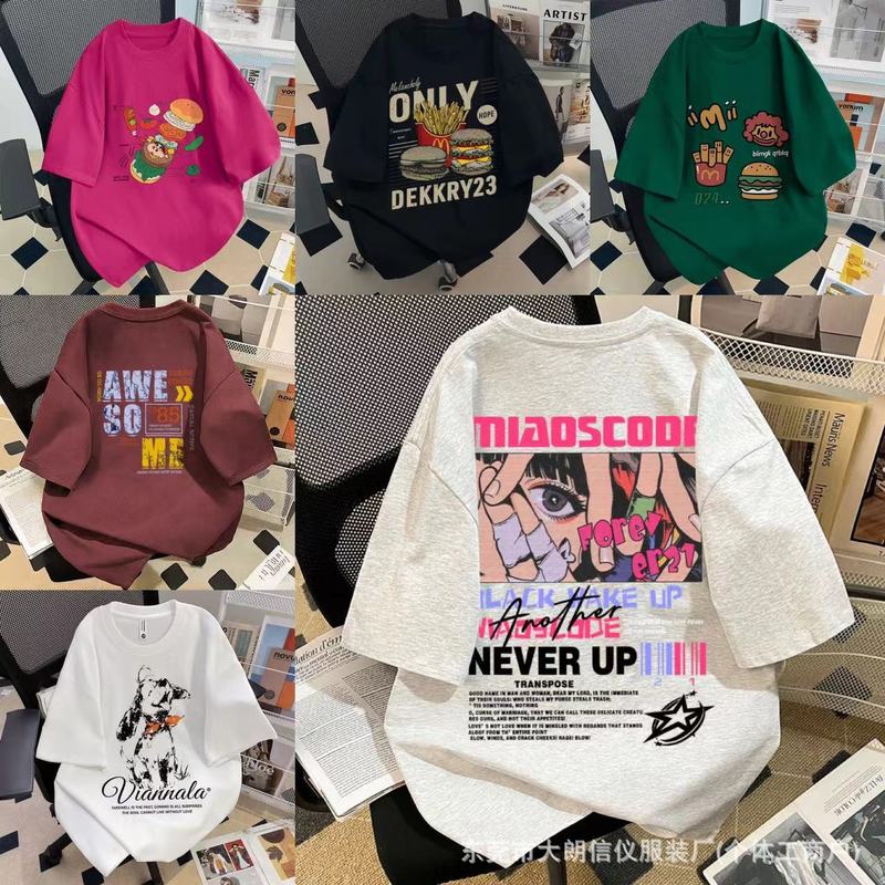2024 夏の新ピュアコットン半袖 tシャツ女性の韓国スタイルカジュアルスタイルプリントラウンドネックトップ卸売ドロップシッピングソース|undefined