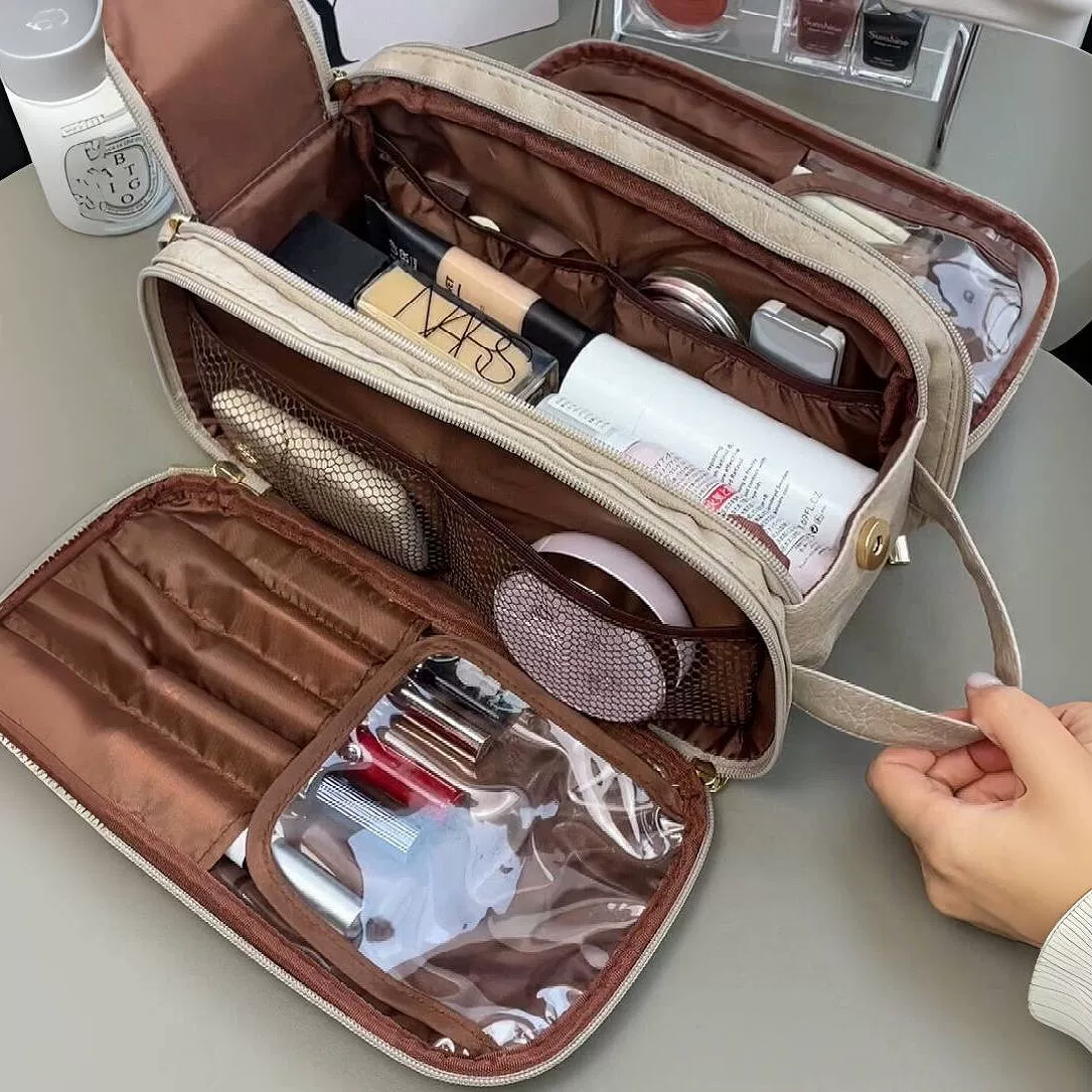 Разделенная косметичка большой емкости для женщин, новинка 2023 года, портативная косметичка, дорожная сумка, водонепроницаемая сумка для туалетных принадлежностей