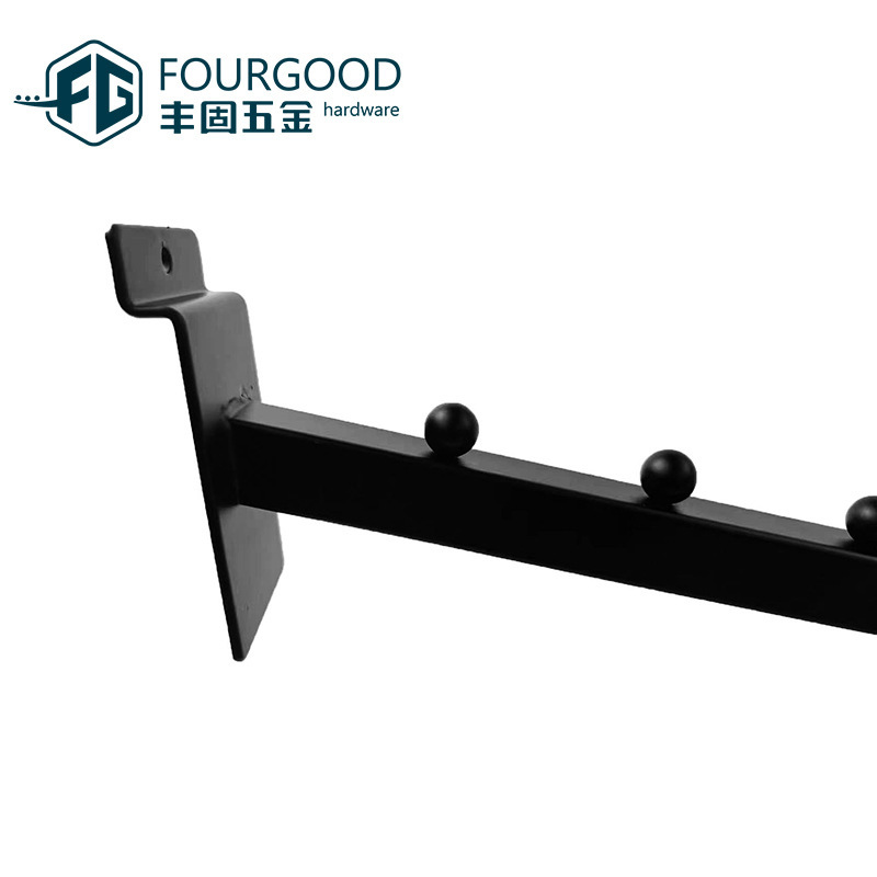 Fabricante fuerte gancho de placa de ranura 18 tubo cuadrado 6 perlas 400mm estantes de tienda de ropa muestran gancho negro
