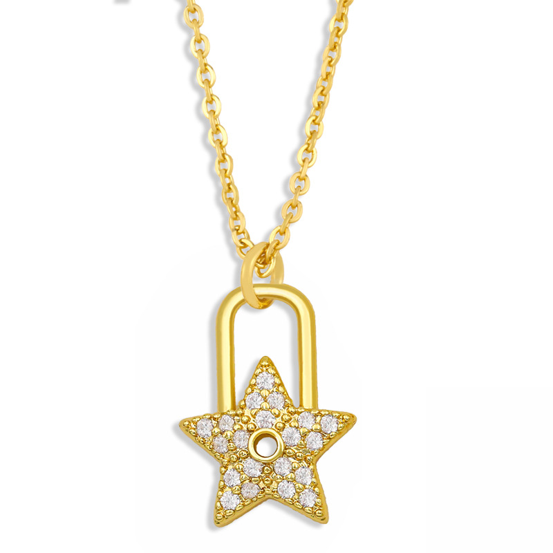 Diamond Lock Pendant Titanium Steel Necklace