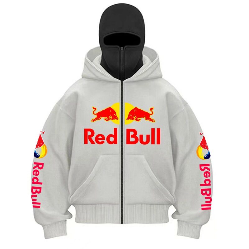 Factory Direct Sales European and American Popular Red Bull Printed Double-Cap Zipper Hooded Sweatshirt for Men and Women, Fashionable and Trendy Sweatshirt