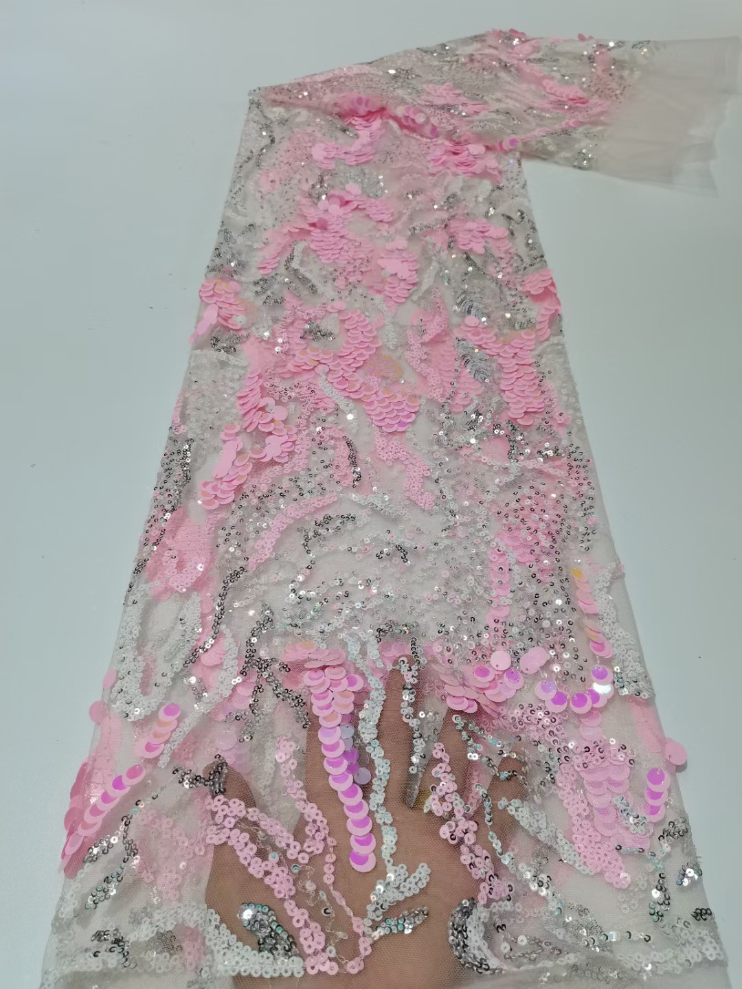 Elegante Socialite ropa tela encaje bordado tela colorido grande lentejuelas bordado vestido JX1357 image 8