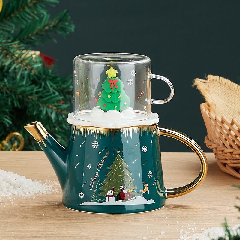 Juego de té traje tridimensional árbol de Navidad Oficina flor juego de té caja de regalo traje Taza de cerámica al por mayor