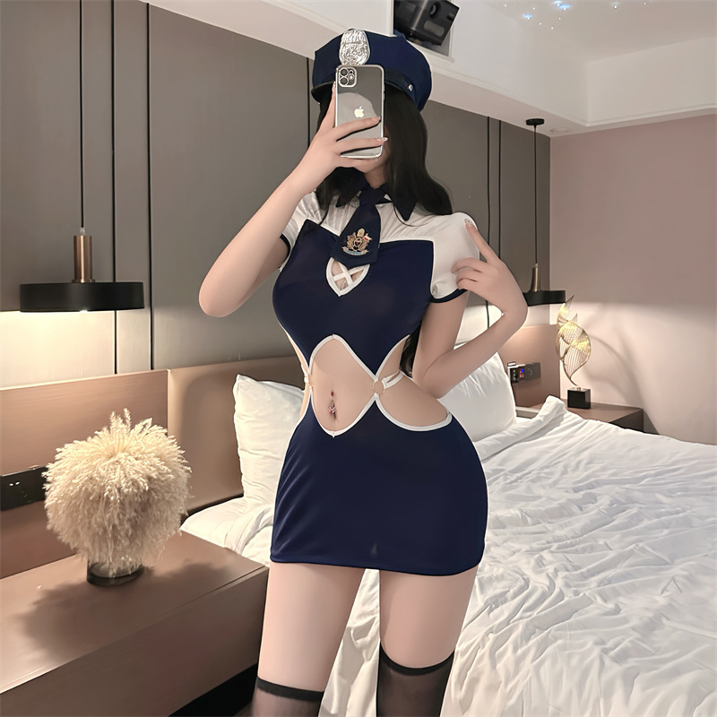 Sexy Underwear Sexy Pure Desire Navy Air Stewardess Strap Coat COS Cosplay Uniform Temptation Suit Hip