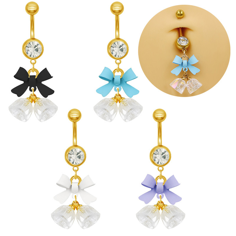 Belly Button Ring With Bow And Bell Pendant Piercing Jewellery_voghion.com