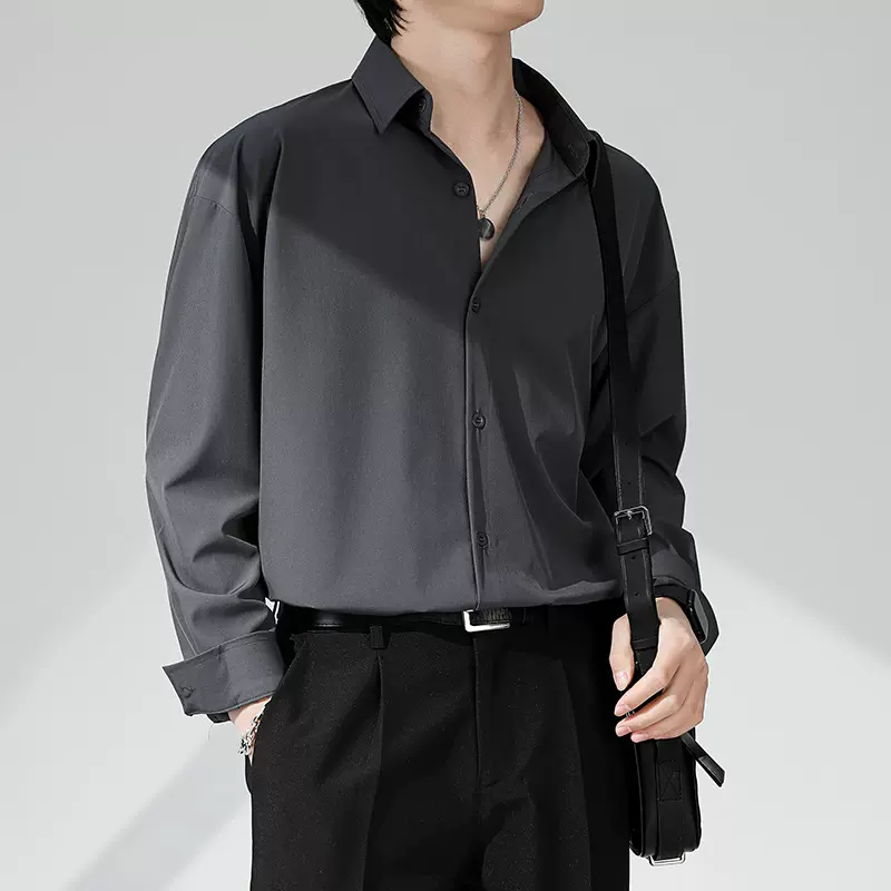 衬衫男春秋季男韩版宽松休闲长袖衬衫男士免烫垂感高级感衬衣男潮