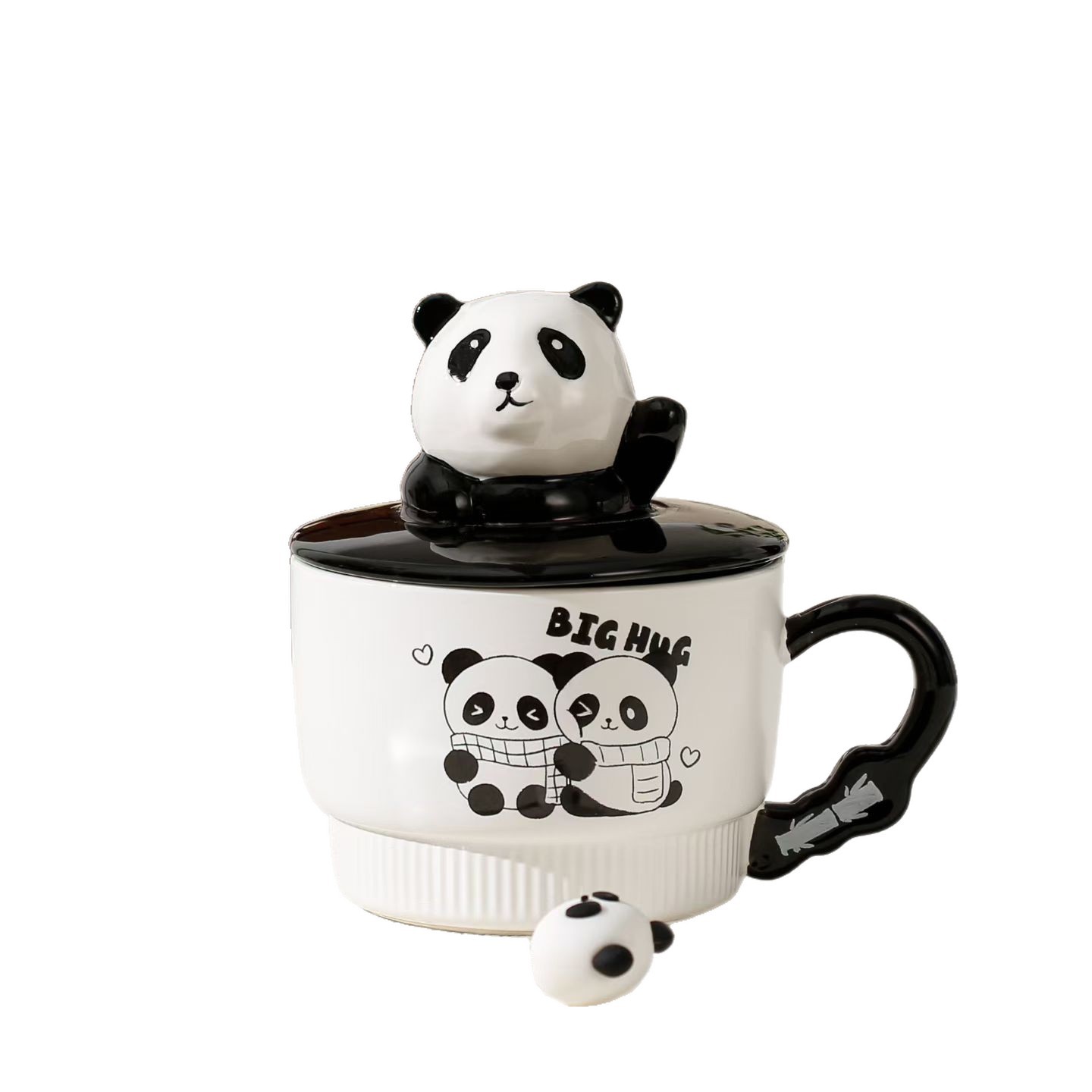 Taza de cerámica creativa Panda con cubierta de cuchara de dibujos animados taza de agua para beber taza de cereales regalo de mano taza encantadora taza de diversión