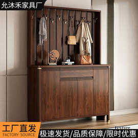 实木鞋柜家用门口挂衣一体玄关收纳柜新中式大容量靠墙门厅隔断柜