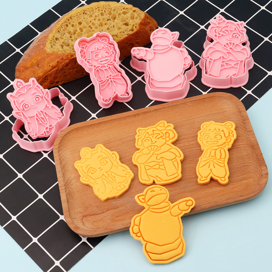 Molde de galletas de Nezha simulado, herramientas de repostería con diseños de dibujos animados de Ao Bing, Ao Guang, Shen Gongbao, Shijin y Bestia del Límite de la Emperatriz