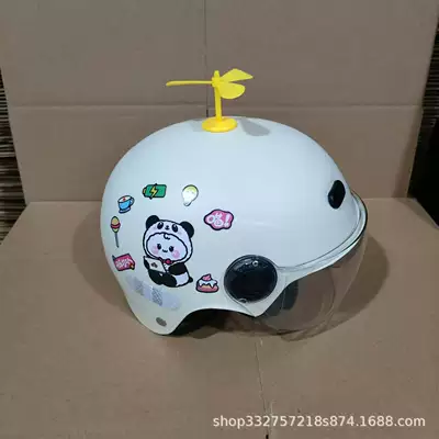 Motosiklet kaskı (dəbilqə) years old children's helmet electric motorcycle - white-black-and-white-bear-transparent-mirror-yellow-windmill-3c-certified-1-6-years-old-j02