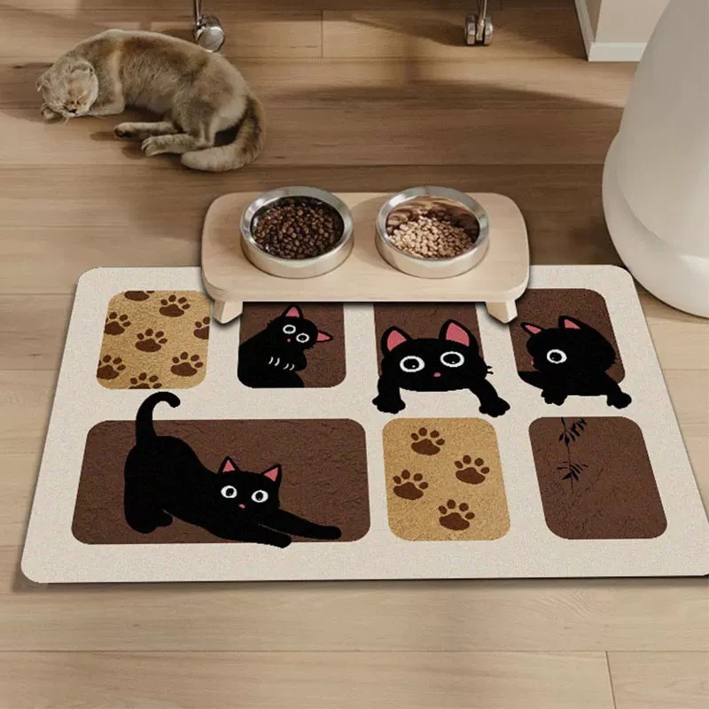 かわいいアニメのペットの食事マット猫犬の食事の漏れ防止の大きいサイズの吸水珪藻泥は滑り止めの食事マットを管理しやすいです。|undefined