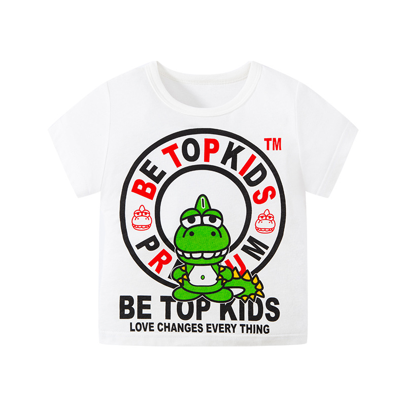 2024 nueva camiseta de dibujos animados para niños de verano estilo coreano transfronterizo dinosaurio Algodón puro bebé Top camiseta de moda para niños