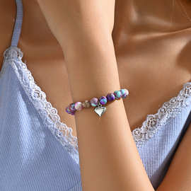 跨境新款彩色帝王石小桃心吊坠串珠个性小众设计感手串节日礼物