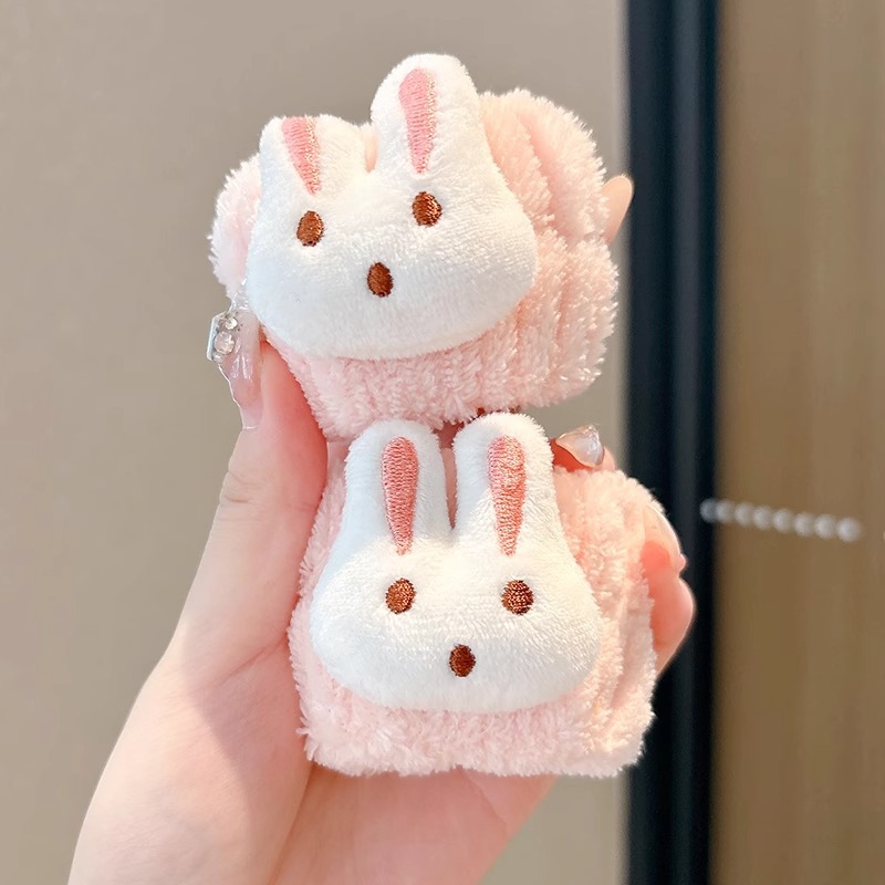 Bonito oso de peluche de cabeza de lavado de cara de cabello de tres piezas conjunto de cabello de lana de coral absorción de agua correa de cabello de muñeca artefacto antihumedad