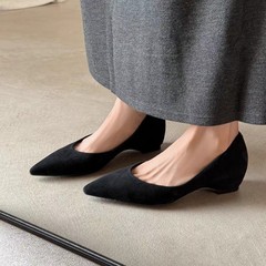 法式复古浅口单鞋女尖头2025新款皮鞋春秋季皮质女鞋内增高工作鞋