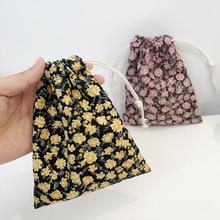 迷你碎花灯芯绒帆布包抽绳束口休闲收纳袋化妆品杂物防尘环保袋