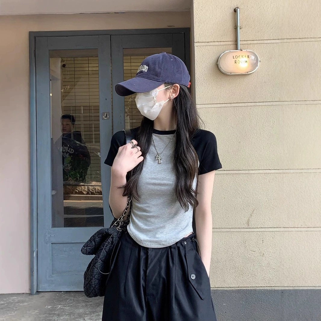 Внешняя торговля Трансграничные 2025 новые нерегулярные рукава с рукавами Короткая футболка женская летняя тонкая рубашка с короткими рукавами внутри топ in