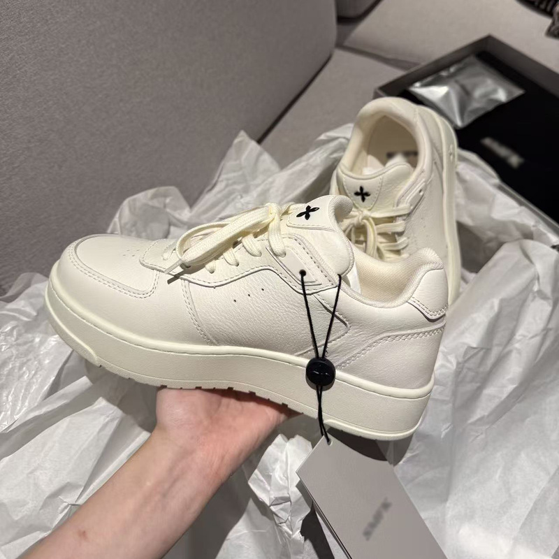 High-Quality~Smfk Statue-Style Training Sneakers, Leather Women's Shoes, Thick-Soled Height-Increasing Casual Sneakers, Version 2.0 White Shoes