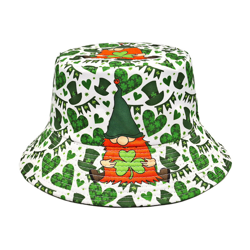 St. Patrick's Holiday Hat Irish Four-leaf Clover Printed Basin Hat European and American Women's Sunshade Sun Hat Fisherman Hat