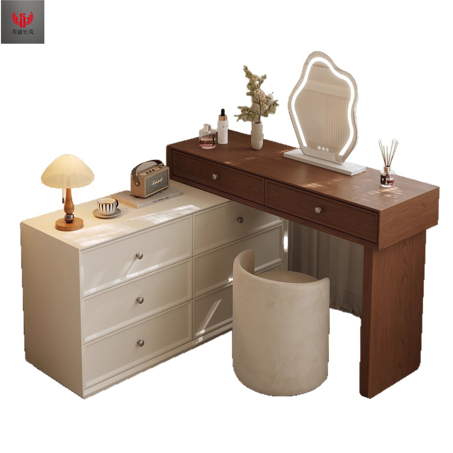 Juganoz comedor de estilo crema medieval pequeño armario de dormitorio en una mesa de maquillaje de madera sólida estética de estilo Song