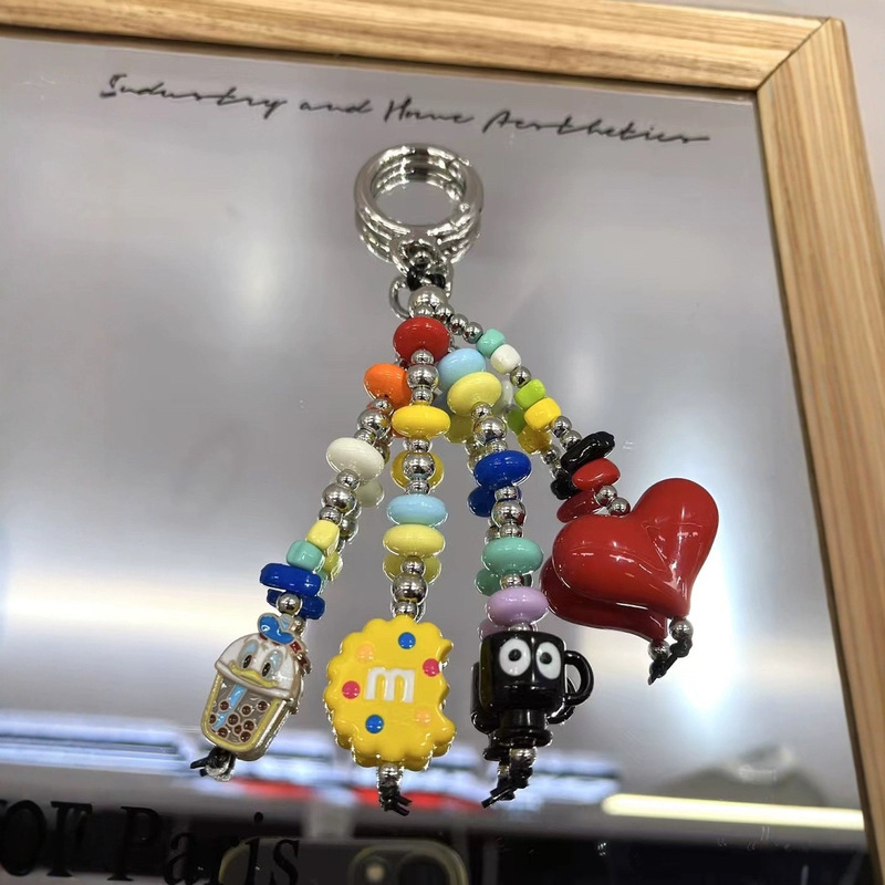 かわいい漫画バッグ愛ペンダントインスタイル日本と韓国のドーパミンカラービーズ携帯電話チェーンブレスレットキーホルダー|undefined