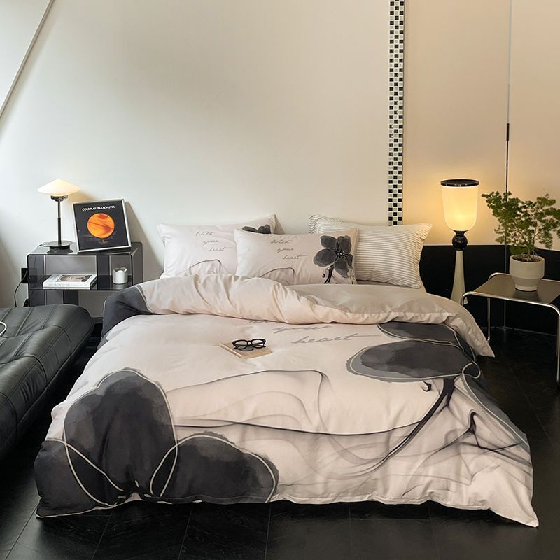 极简风全棉四件套长绒棉柔软被罩纯棉100%被套床单式高端床上用品