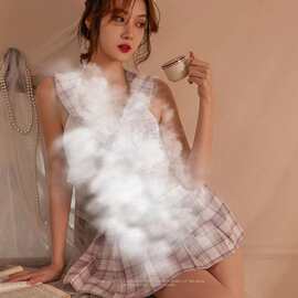 慕瑶新款情趣内衣性感翻领蝴蝶结绑带学生制服套装分体JK短裙诱惑