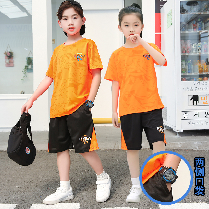 Summer Breathable Basketball Uniforms for Middle-Aged and Older Students, Boys and Girls Short-Sleeved Shorts Sports Suits, School Training Uniforms