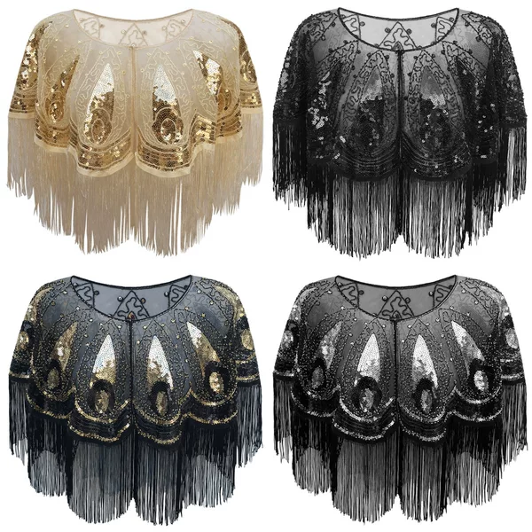 Cross-Border European and American 1920 Retro Dress Tassel Sequin Shawl Prom Dress Outer Shawl Amazon Ebay
