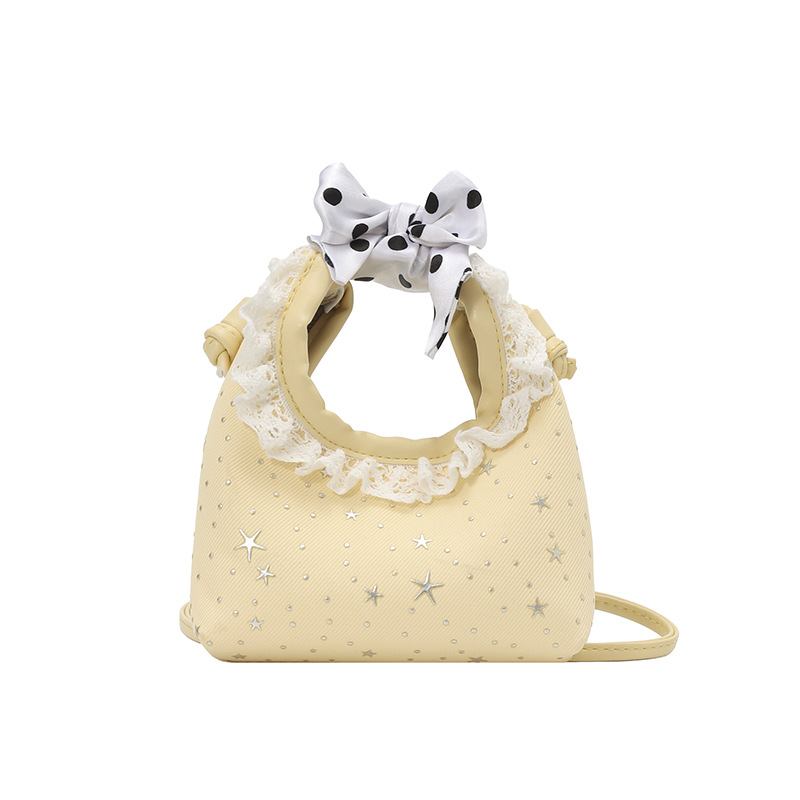 Bolsos de encaje para niños, nuevo arco de punto de onda, bolsos de mano para bebés, lindas estrellas pequeñas, bolsos de hombro para niñas