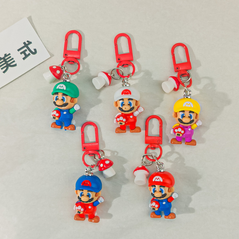 Red Button N43 Cartoon Cute Mario Mushroom Keychain Pendant Super Mario 3D Figure Phone Charm
