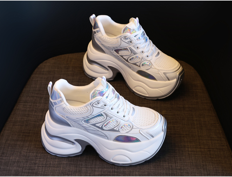 Giày sneaker nữ chunky đế dày độn cao bên trong, phong cách thể thao thường ngày — Màu trắng chi tiết 5