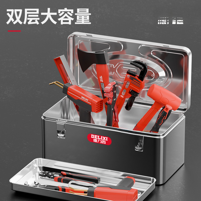 Caixa de herramientas de acero inoxidable de grado industrial de almacenamiento para automóviles multifuncional de hardware casero maleta